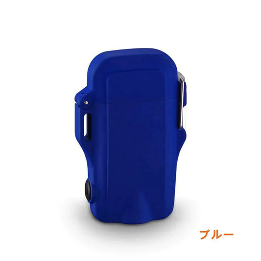 【安全ロック保護&USB充電式】防災屋外 プラズマアークライター ダブルアーク 懐中電灯 屋外 防水 防塵 防炎 ポータブル 電子ライター 登山 キャンプ s138D(ブルー)