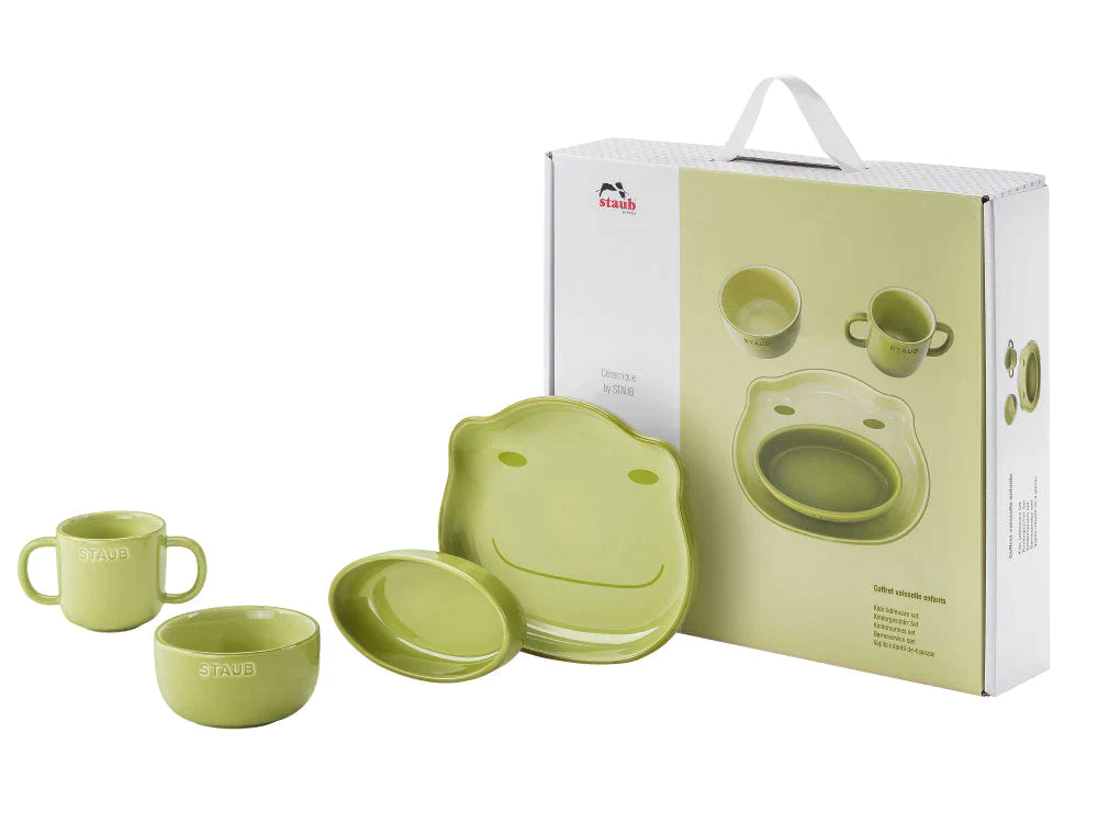 ストウブ ベビー＆キッズ テーブルウェアセット グリーン| STAUB 赤ちゃん用 食器 皿  マグ セラミック  子ども用 食器セット ギフト お祝い 出産祝い 陶器 食器 動物 どうぶつ デザイン プレート