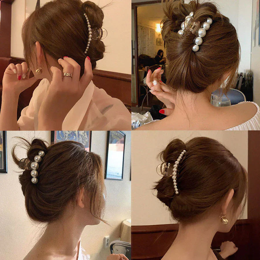 (E)パール バンスクリップ ヘアクリップ アクセント バレッタ まとめ髪 髪飾り ヘアアクセサリー 髪留め ヘアアレンジ