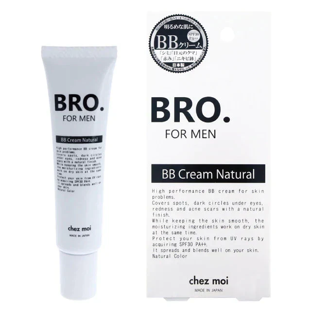 【BRO. FOR MEN BB Cream・ナチュラル】シミ、クマ、赤みやニキビ跡…  気になるお肌の悩みをカバーし自然な仕上がりに。BBクリーム 下地　クマ 赤み シミ ニキビ跡 カバー 自然　保湿成分　カサつき　紫外線　UVカット　SFP30　PA++ 20g