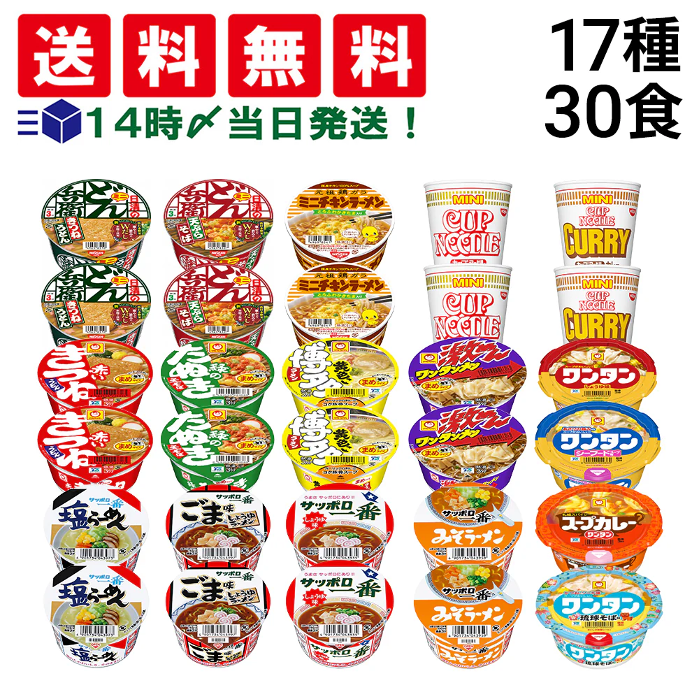 【 送料無料 】 ミニ カップ麺 17種 食べ比べ 詰め合わせ  (合計30食) アソート セット
