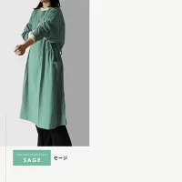 【ネイビー】割烹着 2way エプロン あったか 暖かい 無地 可愛い おしゃれ ロング丈 前開き かっぽう着 ガウン 大きいサイズ 羽織り 長袖 大人 保育士 コットン 綿100%