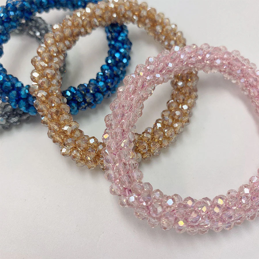 (ピンク)ヘアゴム　キラキラ　ヘアアクセサリー　かわいい　ゴールド　オシャレ　髪飾り　上品　大人っぽい　クリスタルビーズ 大人 上品 エレガント フェミニン 　シンプル　ブレスレット　子供用　大人