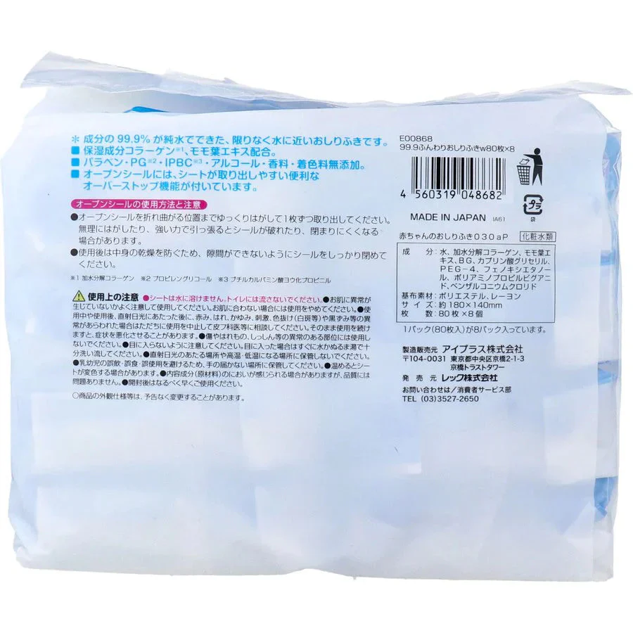 ベビー用おしりふき レック 水99.9％ ふんわりおしりふき 80枚X8個入 X3パック