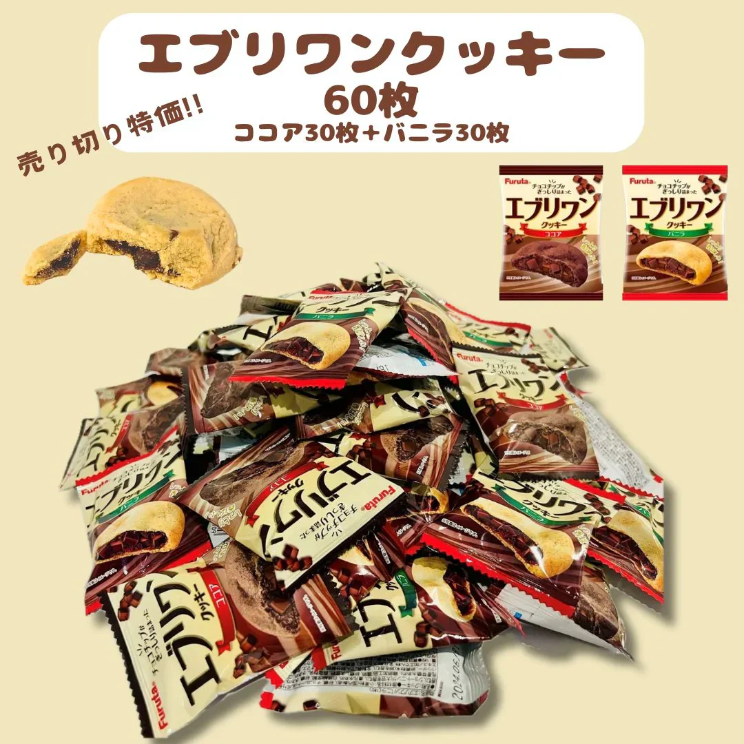 注文日即日発送！賞味期限６月末【2商品詰め合わせセット】エブリワンクッキー　ココア30枚＆バニラ30枚