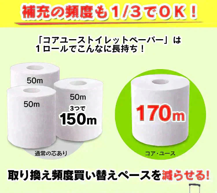 【カートアップNG】【48ロール】コアレストイレットペーパー ホワイト 170ｍシングル 6ロール×8個セット