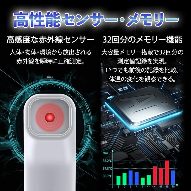 即納 非接触型 極薄 赤外線温度計 おでこ 電子体温計 ワンタッチ1秒測定 額温度 高温警告 オシャレ 物体温度 高機能体温計