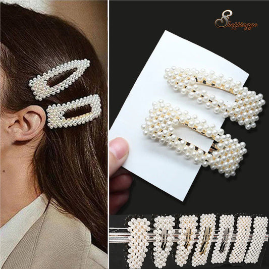 (A61)ヘアピン パッチン留め ヘアクリップ バレッタ 髪どめ 髪留め ヘアアクセサリー 白 パール風 真珠風