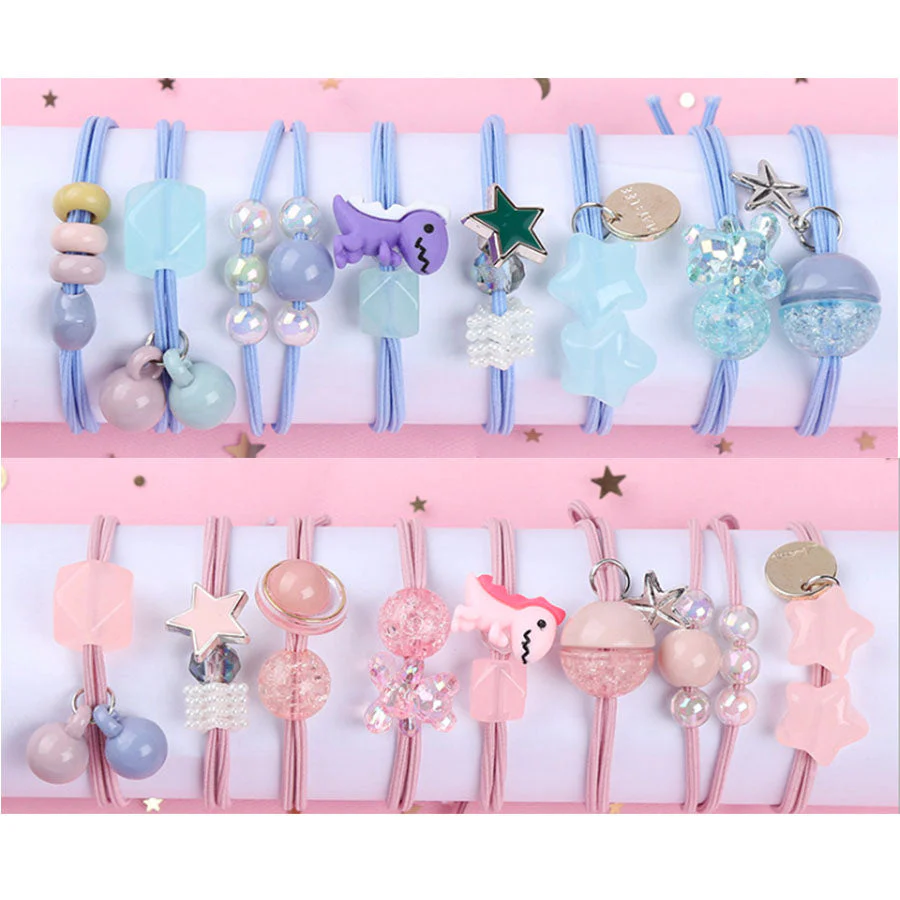 (ブルー)ヘアアクセサリー　ヘアゴムセット　8本　キッズ　女の子　子供用　かわいい　ピンク　ブルー　パール　花　★　髪飾り　クリスマス　プレゼント　小学生