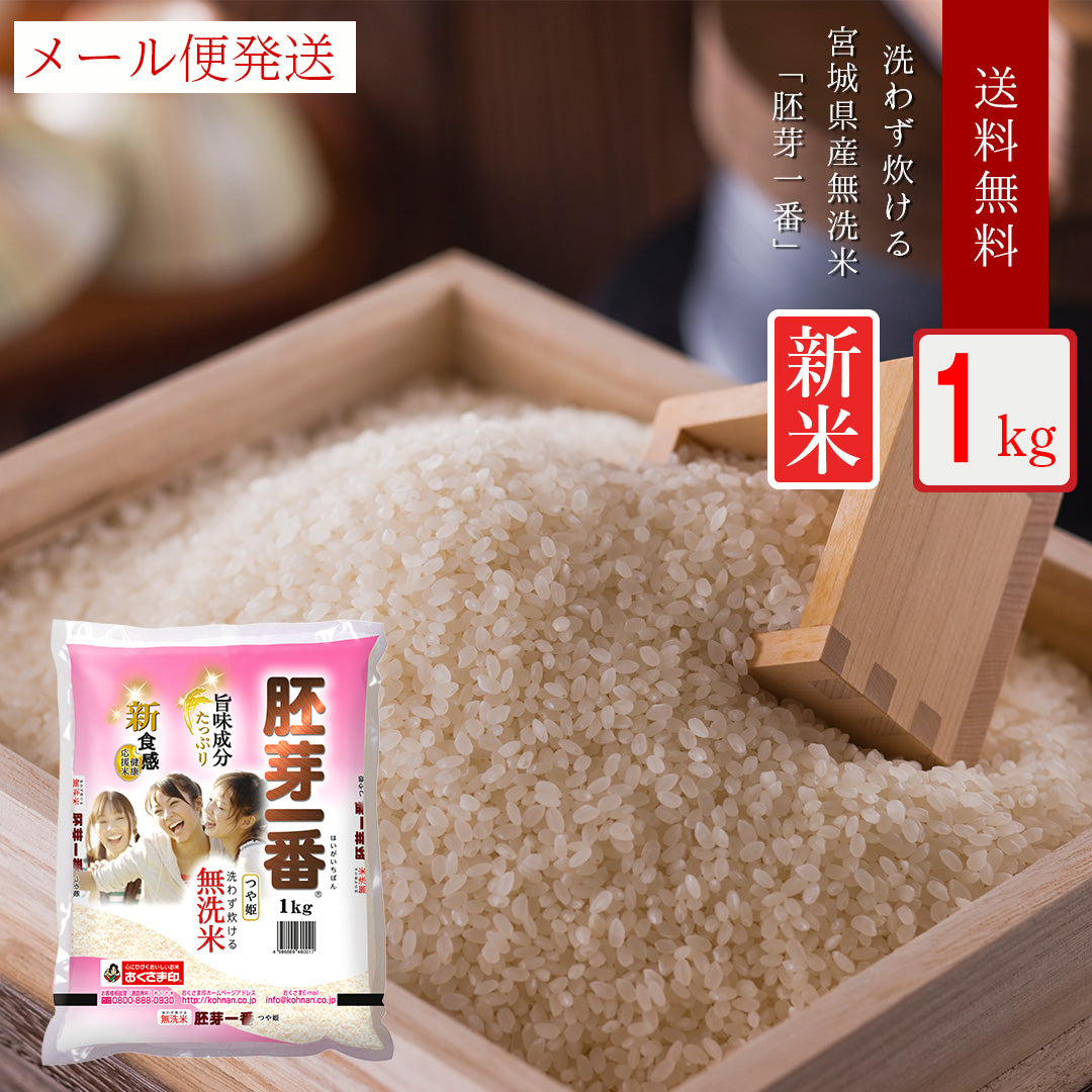 無洗米 米 宮城県産 つや姫 胚芽一番 1kg 令和5年産 新米 お米 おくさま印 国産 食品 お試し 1000円 ポッキリ メール便 送料無料