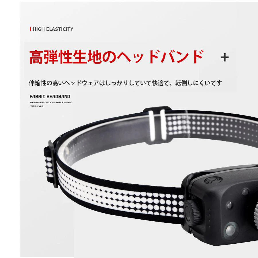 センサー付き　LEDヘッドライト USB充電式 人感センサー機能 長時間点灯　残量表示ランプ付き　 IPX45 釣りライト　防水 超軽量 防災 登山 キャップ 作業