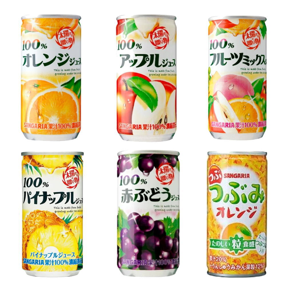 サンガリア100% ジュース パイナップル 赤ブドウ オレンジ アップル ミックス つぶみオレンジ アソート30缶セット