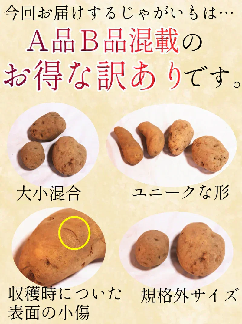岩手県産　じゃがいも　5kg　無農薬栽培　品種MIX（きたあかり・男爵）