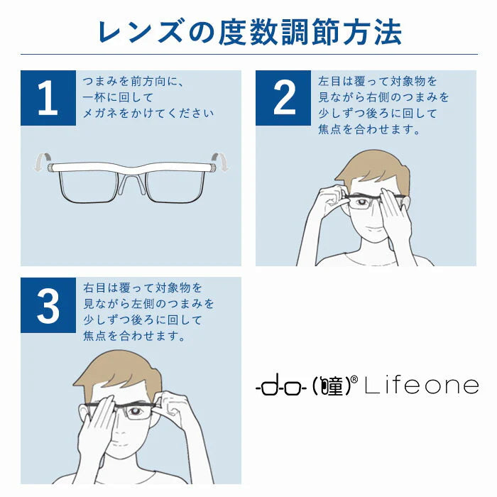 【クリア】度数調節できる 老眼鏡 度数調整できるメガネ 遠近両用 おしゃれ レディース メンズ ドゥーライフワン 遠視用 近視用 メガネ拭き付き