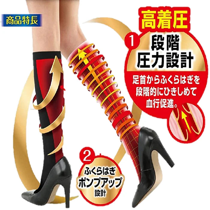 スリムウォーク認定販売店【メディカルリンパ（ハイソックス）（S~Mサイズ）】おそと用 血行促進 ひざ下 靴下 着圧 美脚 ピップ むくみ