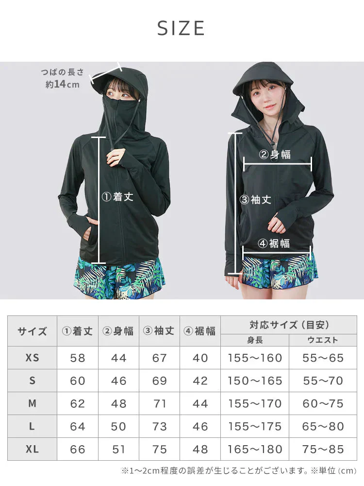 【Mサイズ】【ブラック】ラッシュガード 接触冷感 レディース パーカー つば付き 長袖 UVカット UVカットパーカー UPF50 フード付き ハイネック 日焼け防止 水着 女性 夏 薄手 吸水 速乾 伸縮 軽い XS S M L XL 冷感 アウトドア キャンプ 釣り 海 海水浴