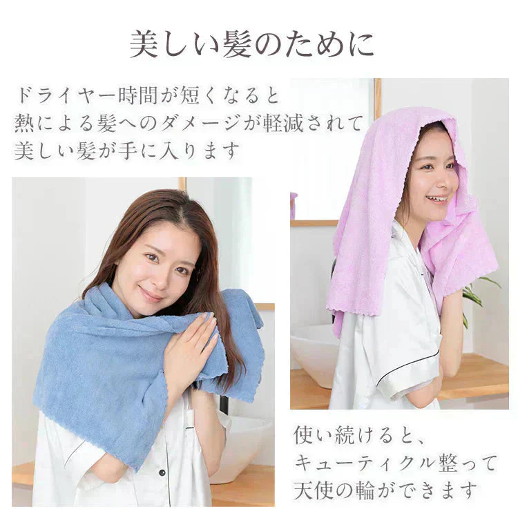 「ヘアドライタオル ローズ色・2枚セット100cm×40cm」ヘアタオル 吸水速乾 ふわふわ 髪フェイスタオル マイクロファイバー