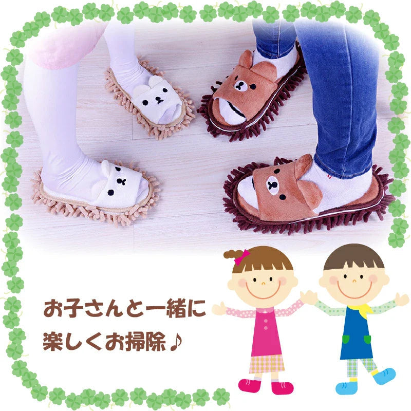 【ピンク　M】モップスリッパ 送料無料 可愛い おそうじスリッパ 洗える かわいい ルームシューズ 室内履き マイクロファイバー フローリング 手洗い かわいい お掃除スリッパ おしゃれ お洒落 掃除 スリッパ モップ 春用 秋用 冬用 子供用 クマ