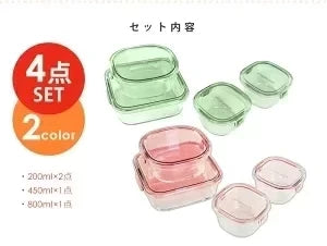 【カートアップNG】iwaki 保存容器 角型4点セット PSCPRN4G1 グリーン