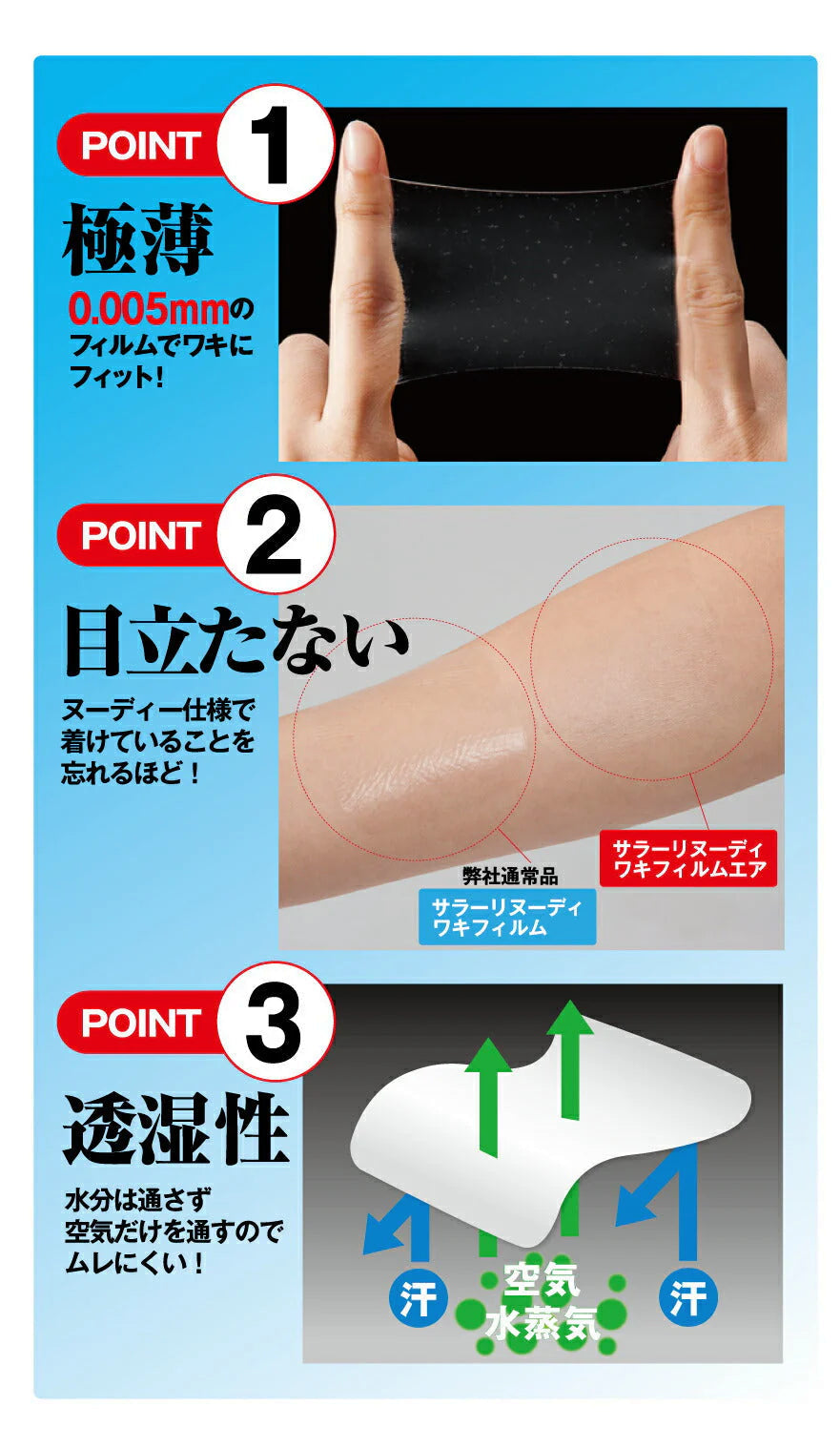 【60枚】脇汗パッド 脇汗シート ワキ汗 ワキガ 腋臭 直貼り 汗染み防止 汗を止める 汗対策グッズ / サラーリ ヌーディーワキフィルム エア