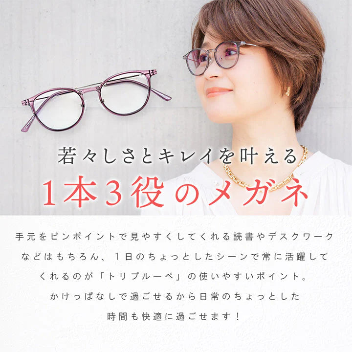 【お取り寄せ】東海光学トリプルーペ  フォーマル(グレー) triploupe ルーペ 眼鏡 メガネ 拡大鏡 東海光学 ブルーライトカット uvカット 近赤外線カット サングラス カラーレンズ レディース