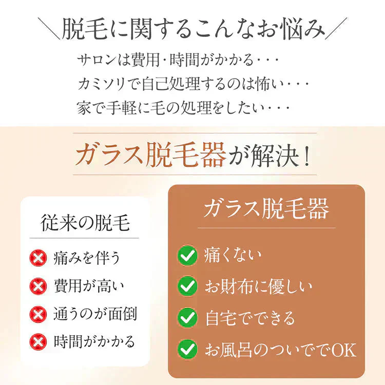 ガラス脱毛器【ローズゴールド色】  ガラスリムーバー こするだけ こするだけ脱毛 女性 ムダ毛処理 除毛 ナノガラス【カウシェファーム収穫対象商品】