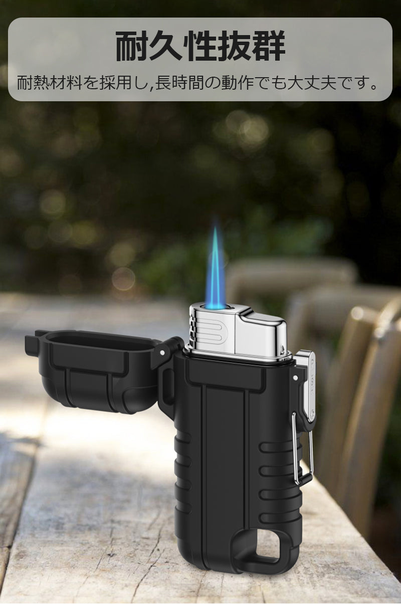 ライター 直線ビーム着火 青炎 IP56防水 強力な炎 防風 強力な青炎 防風ガスライター ガス注入可能 耐久性抜群 s101B(オレンジ)