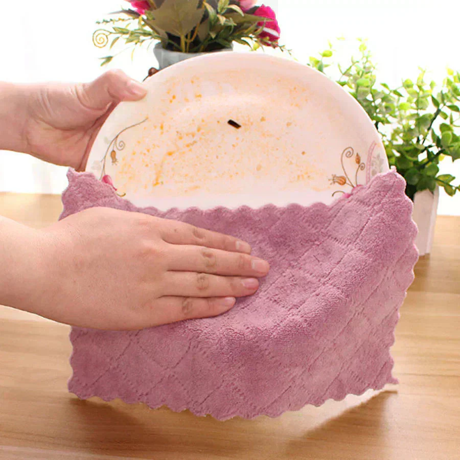 (ピンク+パープルセット)キッチンクロス 4枚セット 食器用　両面 ダブルカラー 布巾 学校用 ハンドタオル 速乾 吸水タオル マイクロファイバー