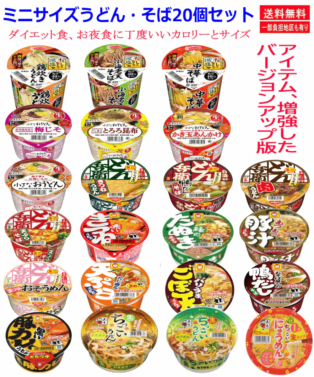 【ミニうどんそば決定版】日清食品 マルちゃん 寿がきや エースコック ミニサイズ うどん そば好きの貴方の20食セット 関東圏送料無料