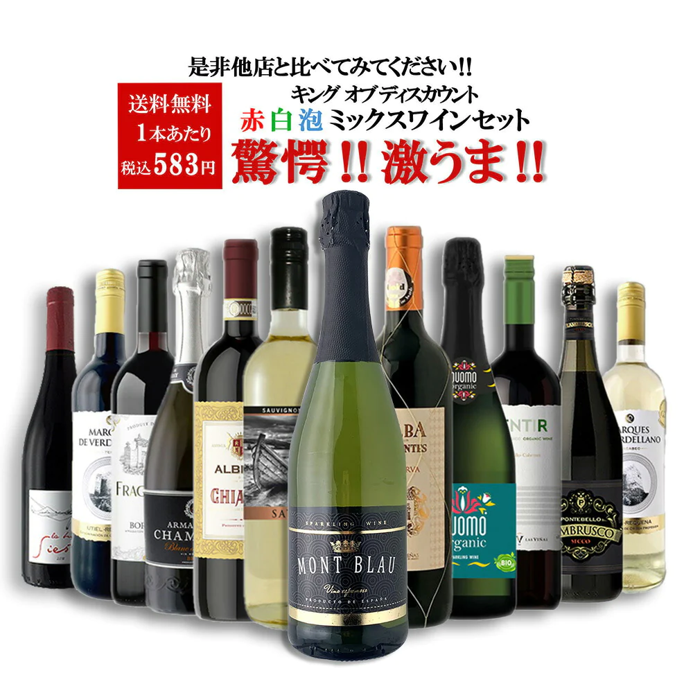 【送料無料】 他店では真似のできないキング オブ ディスカウントセット第4弾[750ml×12本]赤 白 泡 が入ったミックスワインセット【北海道・東北・四国・九州・沖縄県は必ず送料がかかります】