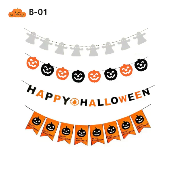 (タイプA) ハロウィン 飾り ガーランド ４本セット かぼちゃ 旗 雑貨 お化け 骸骨 吊るす 旗 インテリア 小物 デコレーション 小物 飾り付け 壁 玄関
