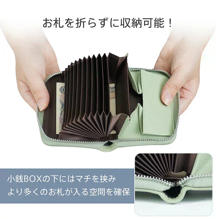 【ブラック】 ミニ財布 レディース メンズ カードケース 牛革 二つ折り 大容量 コンパクト じゃばら式