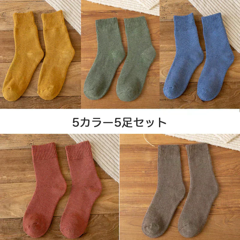 【ご予約商品 2025年3月上旬入荷分】レディースソックス 裏起毛 厚手 5足セット  防寒 暖かい靴下 無地  女性用靴下 冷え性対策 保温 あったか厚手靴下