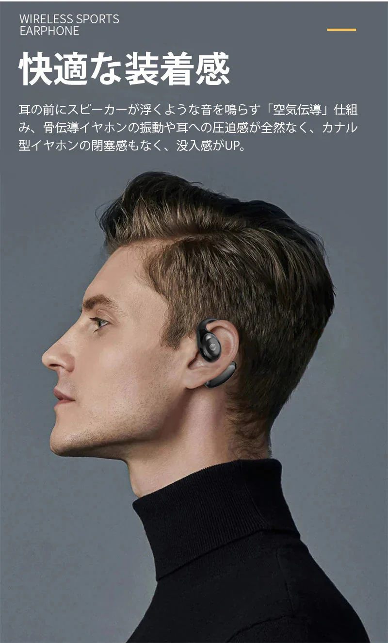 ワイヤレスイヤホン Bluetooth 5.3 耳掛け式　片耳 超軽量ブルートゥースヘッドホン ヘッドセット HIFI高音質 ワンタッチ操作 低遅延 左右分離型 自動ペア s091C(オレンジ)