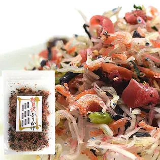 【１袋】贅沢ふりかけ／9種の旨いものを一口で♪「梅・紫蘇・エビ(オキアミ)・ちりめん・鱈・ひじき・野沢菜・わかめ・胡麻」をご飯にのせて♪