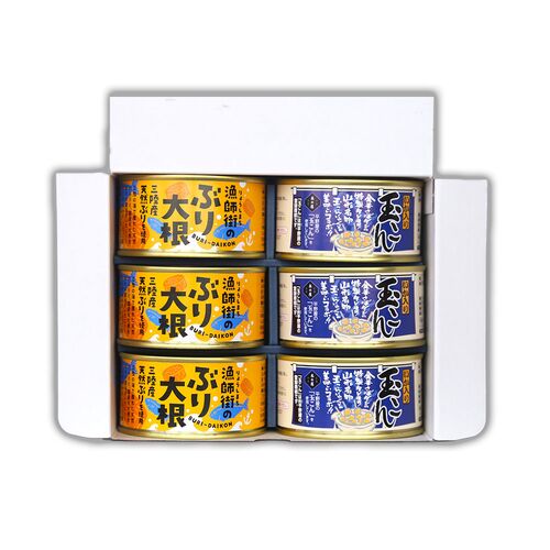 宮城 「木の屋石巻水産」 ぶり大根・いか玉こん缶詰2種セット 各3個 (ギフト箱)