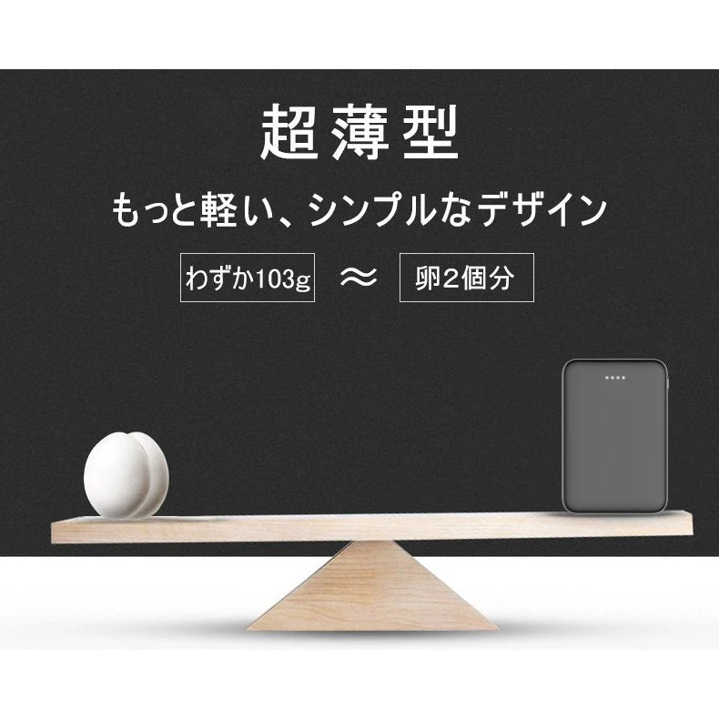 【ホワイト】モバイルバッテリー 6800mAh 大容量 超小型 ミニ型 超薄型 軽量 最小最軽最薄 急速充電 USB2ポート 楽々収納 携帯充電器 コンパクト スマホ充電器 PL保険