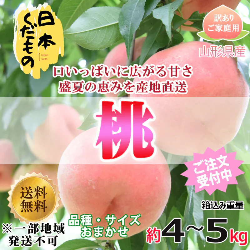 桃 4~5kg 2980円 山形県産 品種おまかせ 訳あり 家庭用 商品説明必読 ※配送地域限定※