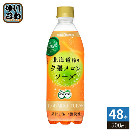 ポッカサッポロ 北海道搾り 夕張メロンソーダ 500ml ペットボトル 48本 (24本入×2 まとめ買い) 炭酸飲料 北海道 メロンソーダ