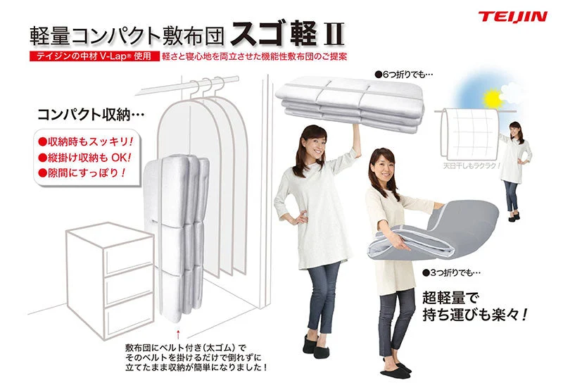 テイジン 帝人 スゴ軽2 すごかる 敷布団 シングル 軽量 リバーシブル コンパクト 折りたたみ 日本製