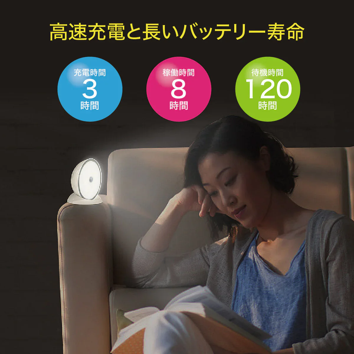 人の動きを検知して自動点灯！丸型LED人感センサーライト