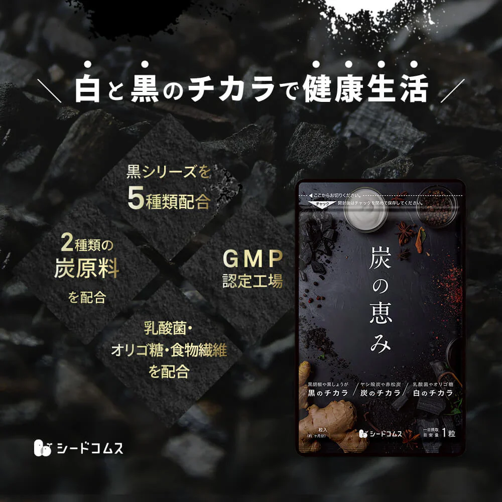 炭の恵み《約1ヶ月分》 チャコールクレンズ 炭 ダイエット サプリ サプリメント 送料無料 乳酸菌 オリゴ糖 炭クレンズ  食物繊維   黒生姜  松炭 ヤシ殻活性炭末