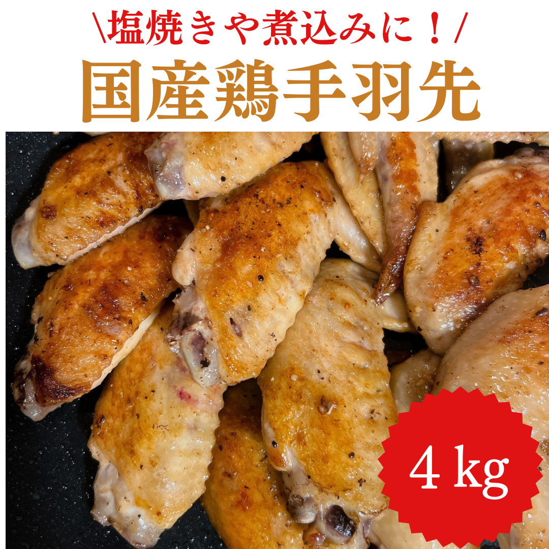 国産鶏 手羽先 4kg/冷凍クール便