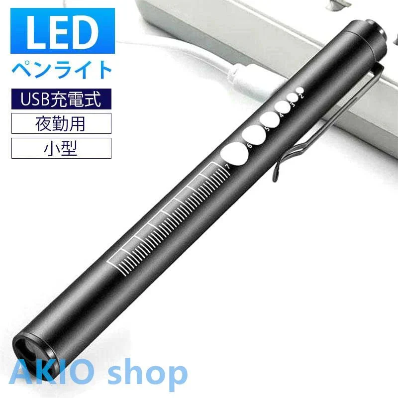 充電式ペンライト ledライト USB充電式 白色 暖色 瞳孔 懐中電灯 夜勤用 小型 看護師 介護 s088B(シルバー)