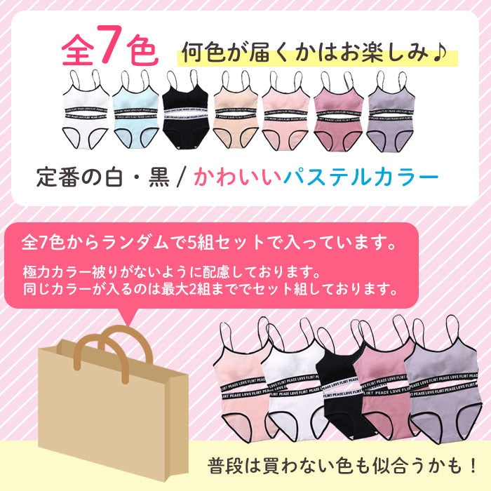 【予約商品・発送時期は商品説明に記載】福袋 2024 レディース スポーツブラ ショーツ 5組 セット 下着 上下セット アンダーウェア ブラジャー パンツ ノンワイヤーブラ フィットネス ヨガ ランニング 福袋対象 肩紐 かわいい 可愛い 小学生 高校生 大人 痛くない まとめ買い 送料無料