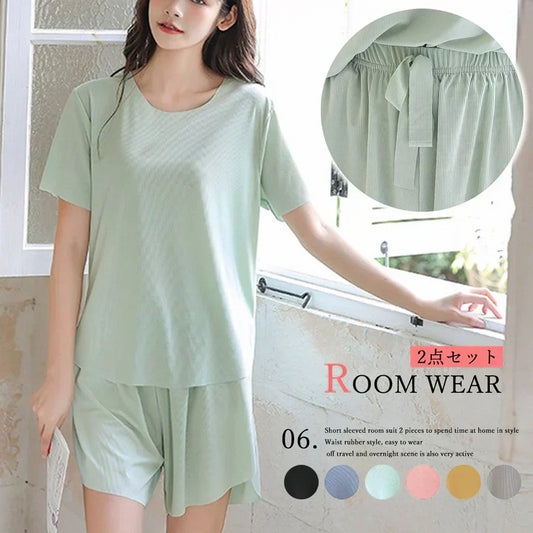 「送料無料 ミントグリーン 接触冷感 」ルームウェア 接触冷感 セットアップ リラックス インナー 半袖トップス インナーウェア ゆったり 送料無料