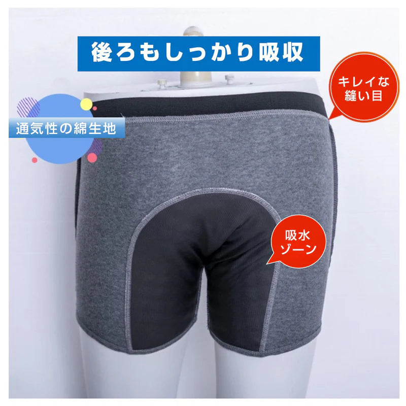 失禁パンツ ネイビーXL1枚 男 メンズ 尿漏れ パンツ 漏れない 介護 ボクサー トランクス ショーツ 高齢者 シニア 中失禁 重失禁 200cc 大容量 吸収 コットン 綿 通気性