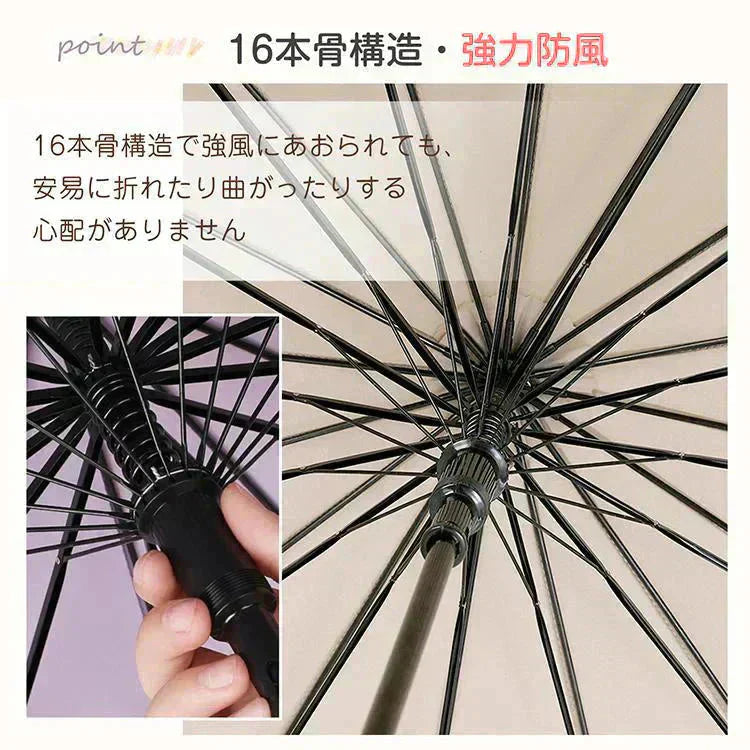 スライドケース長傘 「ピンク」 晴雨両用 16本骨 撥水カバー付き 耐強風 撥水 梅雨対策 メンズ レディース おしゃれ ジャンプ 便利 機能 車 電車 プレゼント