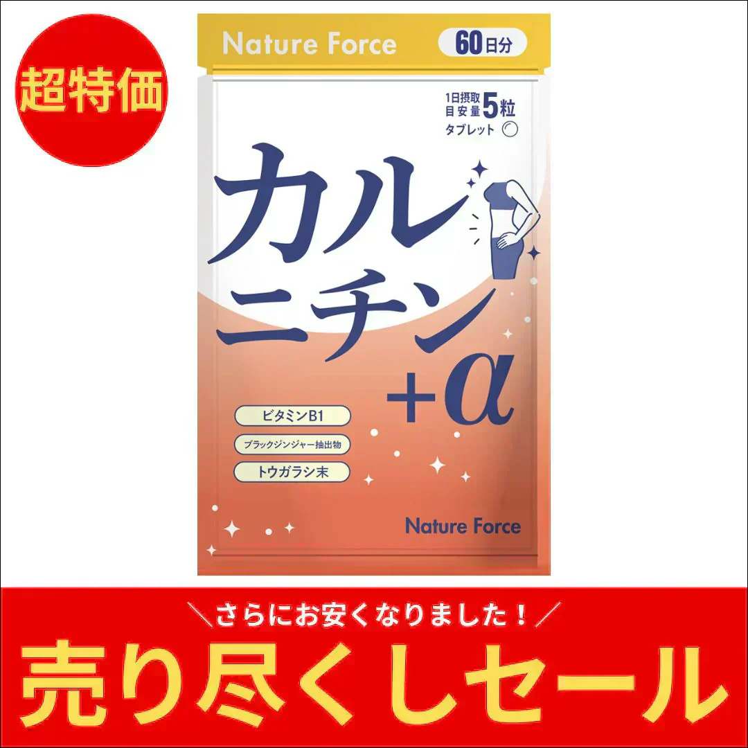 【訳あり 使用期限2025年9月】薬剤師監修 カルニチン＋α 60日分 1袋 L-カルニチン45,000mg配合 ブラックジンジャー カプサイシン ビタミンB1 ネイチャーフォース Nature Force