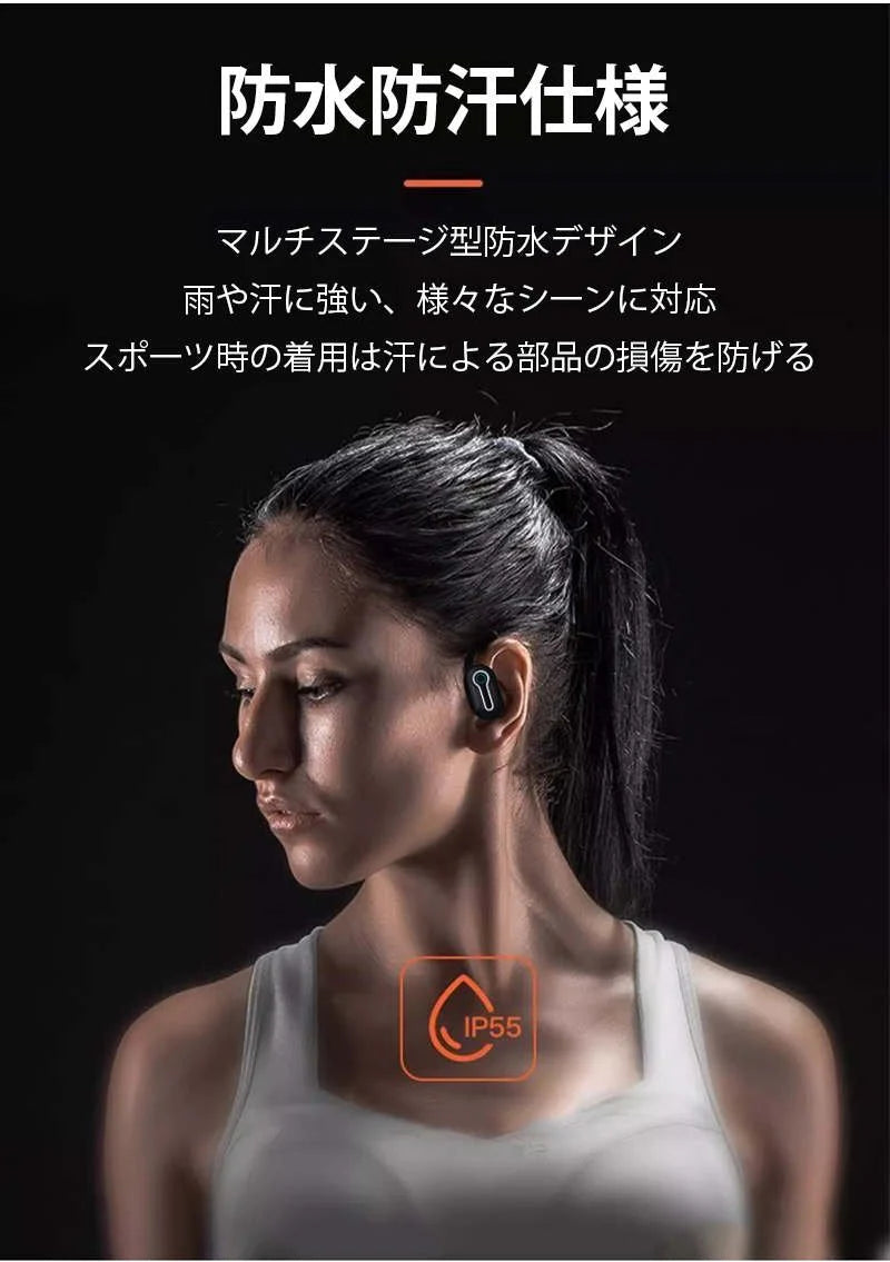 ワイヤレスイヤホン 耳かけ式 Bluetooth5.3 防水防汗 360°回転可能 HiFi高音質 安定装着 クリア通話 低遅延 長時間持続 小型軽量 自動ペアリング ENC通話 s105A(ブラック)
